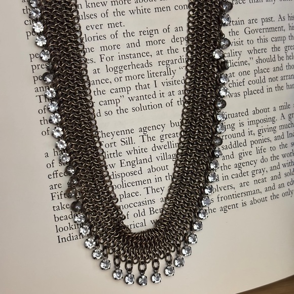 J. Crew clear rhinestone statement metal chain mesh necklace - Picture 2 of 5